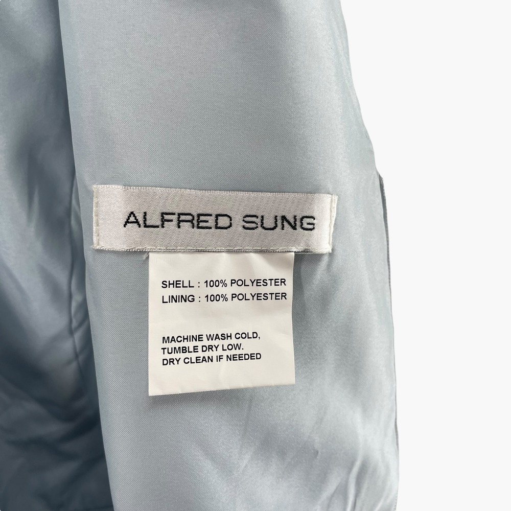 Alfred Sung Mist Blue High Neck Satin Dress Size 16 D769 - Picture 5 of 9